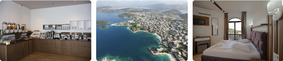 Hotel Meta Ksamil coulage di 3 immagini di camere e posizione sul mare