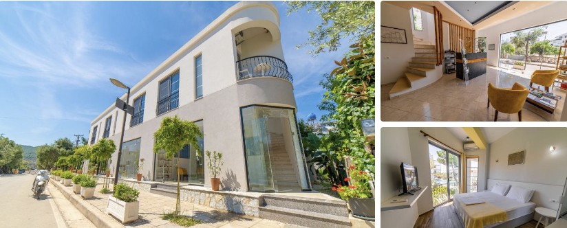 Hotel NEBO Bora Bora Ksamil - collage di 3 immagini dell'hotel e delle camere 